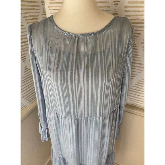 Love Copenhagen Women’s Size 6 Blue and Gold Thread Sheer Midi Tier Ruffle Dress - Picture 2 of 5